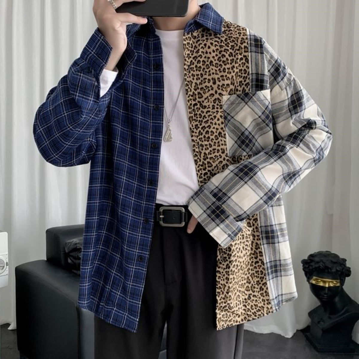 Shirts/ ヒョウ柄切り替えチェックシャツ ST/No.23152