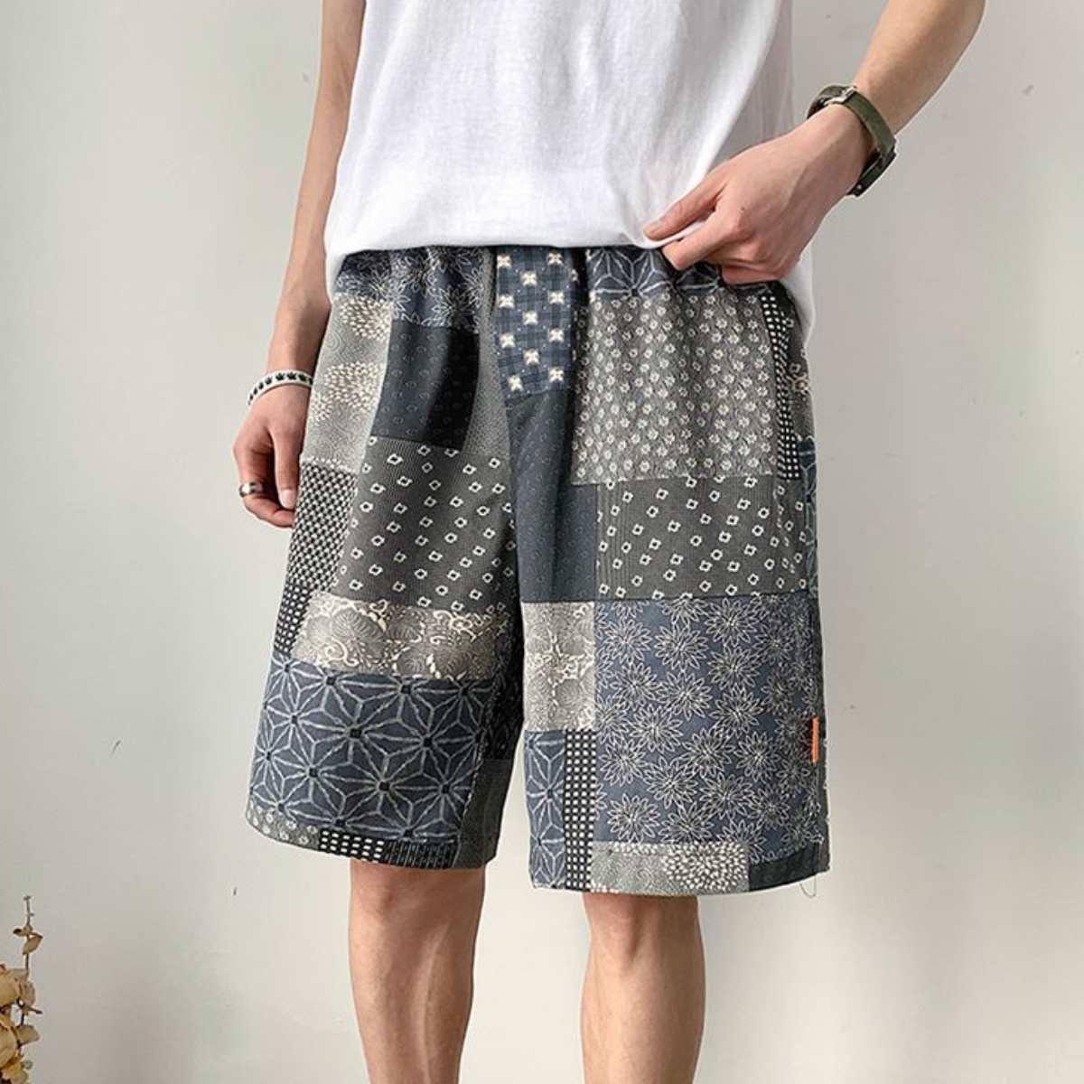 Pants / 和柄パネルハーフパンツ ST/No.23170
