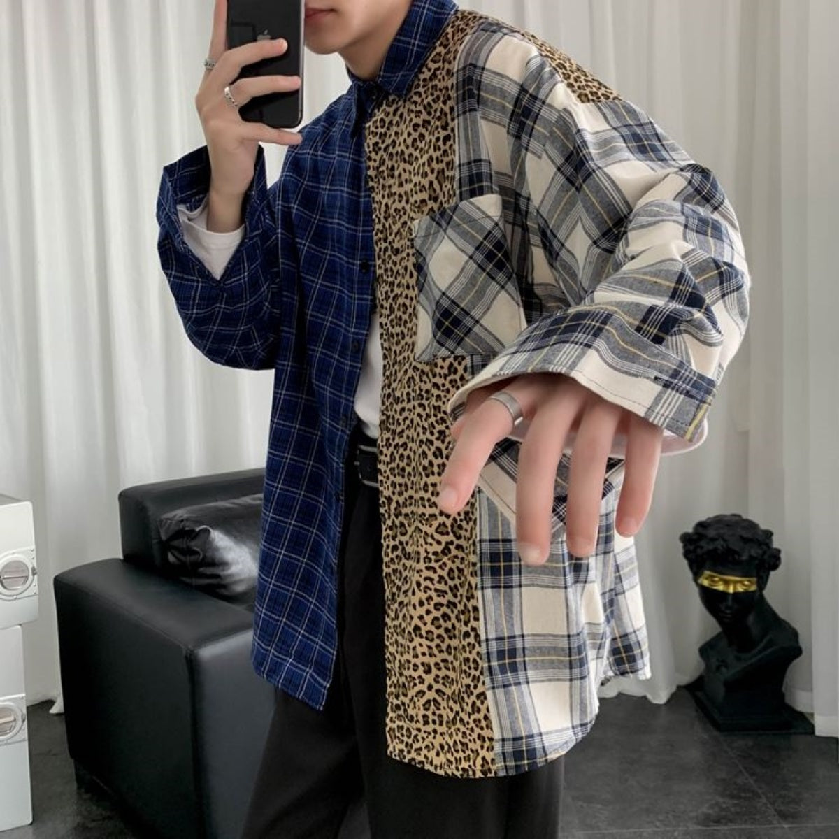 Shirts/ ヒョウ柄切り替えチェックシャツ ST/No.23152