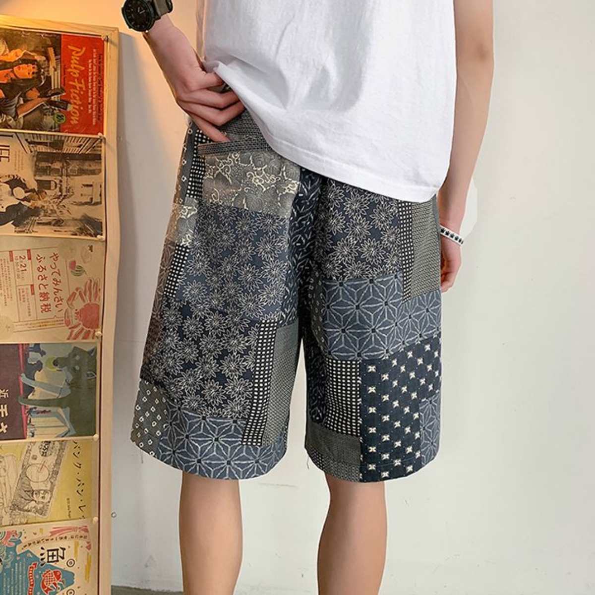 Pants / 和柄パネルハーフパンツ ST/No.23170