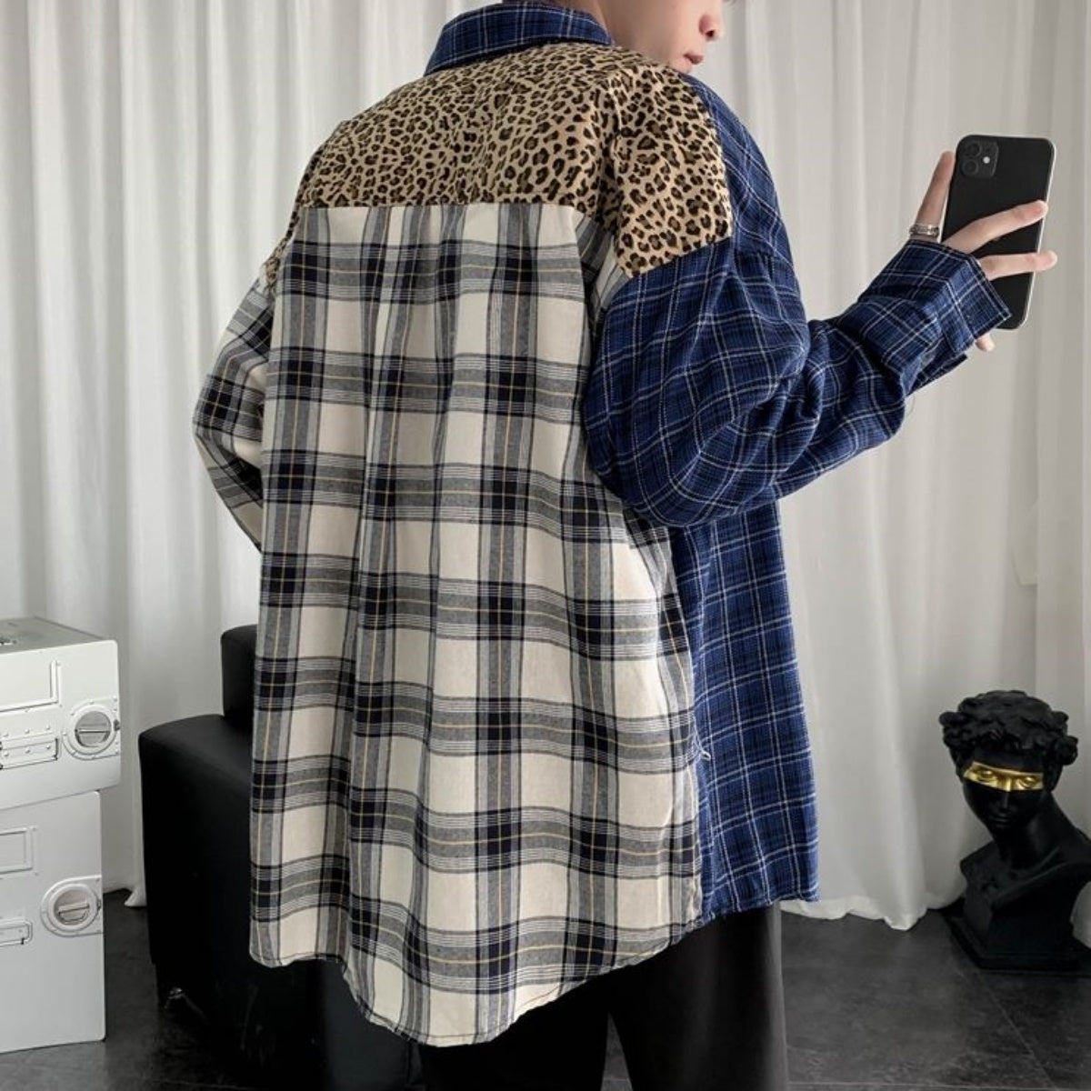 Shirts/ ヒョウ柄切り替えチェックシャツ ST/No.23152