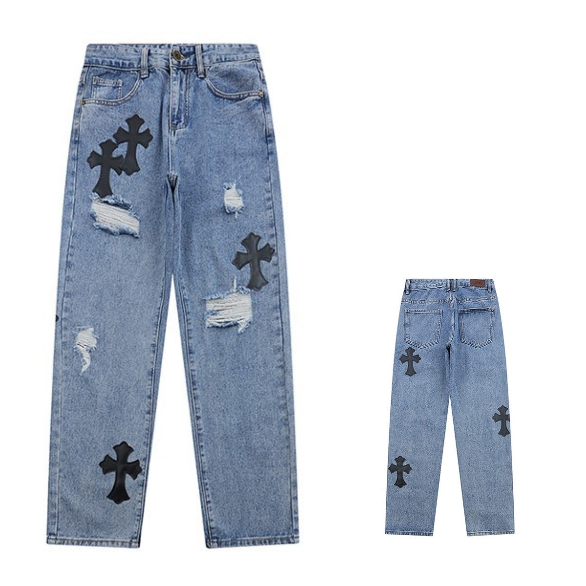 Jeans/クロスアップリケダメージジーンズ ST/No.23240