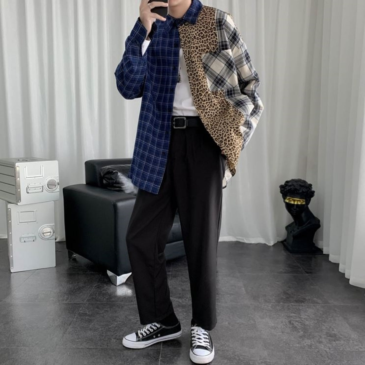 Shirts/ ヒョウ柄切り替えチェックシャツ ST/No.23152