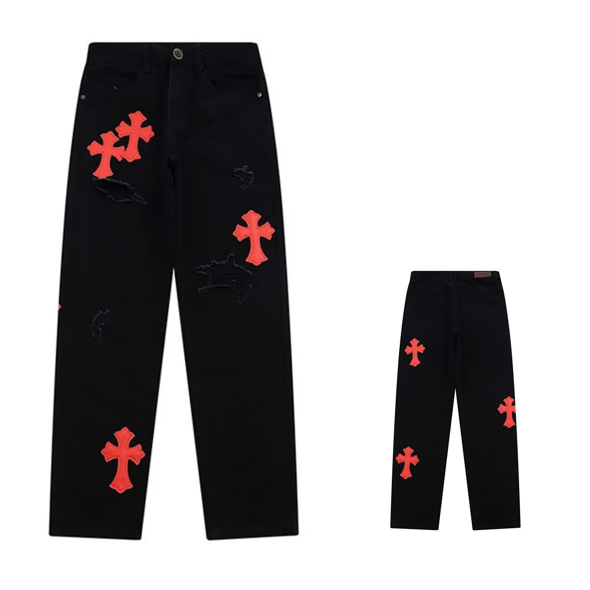 Jeans/クロスアップリケダメージジーンズ ST/No.23240