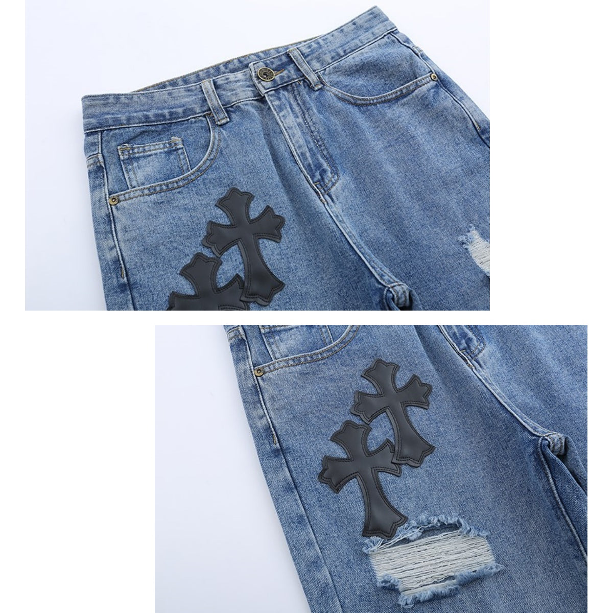 Jeans/クロスアップリケダメージジーンズ ST/No.23240