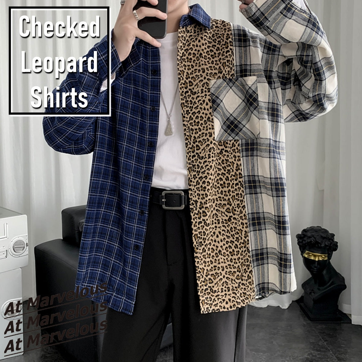 Shirts/ ヒョウ柄切り替えチェックシャツ ST/No.23152