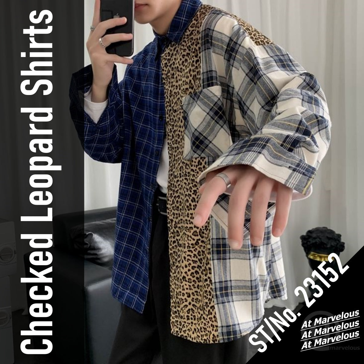 Shirts/ ヒョウ柄切り替えチェックシャツ ST/No.23152