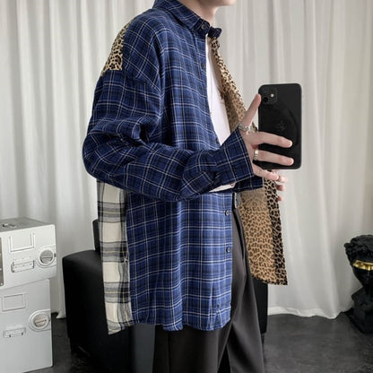 Shirts/  ヒョウ柄切り替えチェックシャツ ST/No.23152