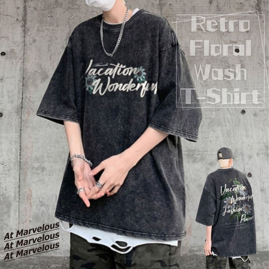 T-Shirts/レトロ花柄ウォッシュ加工Ｔシャツ ST/No.23281