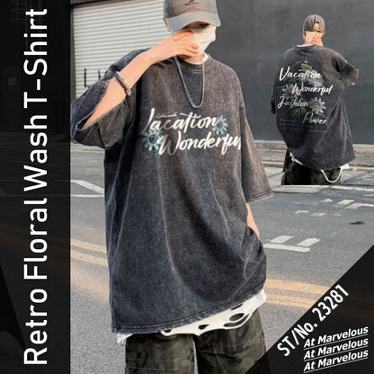 T-Shirts/レトロ花柄ウォッシュ加工Ｔシャツ ST/No.23281