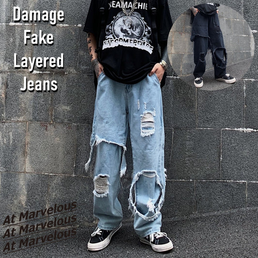 Jeans/ダメージフェイクレイヤードジーンズ ST/No.23244
